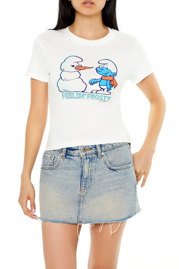 Forever21 Smurf Feelin Frosty Baby Tee WHITE/MULTI