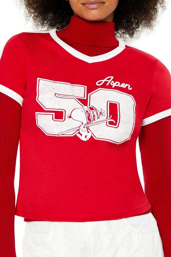 Forever21 Snoopy Aspen Ringer Tee RED/MULTI