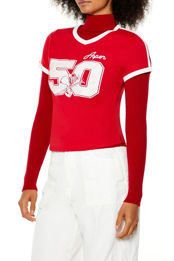 Forever21 Snoopy Aspen Ringer Tee RED/MULTI