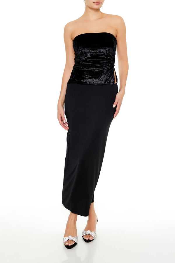 Forever21 Split-Hem Velvet Tube Top BLACK