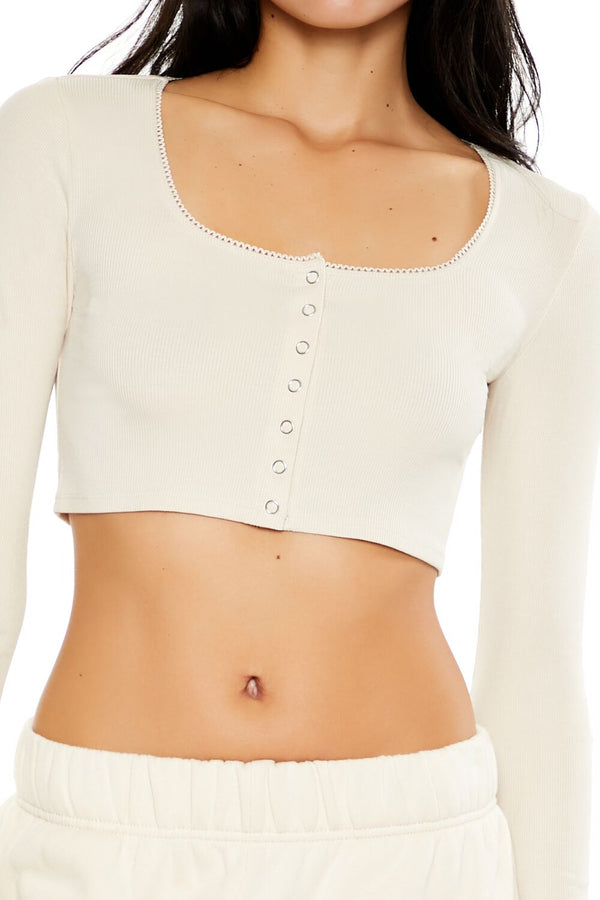 Forever21 Square-Neck Cropped Henley Tee BIRCH