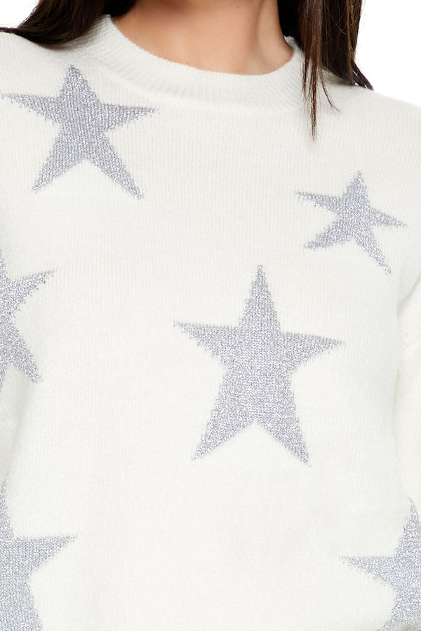 Forever21 Star Print Sweater WHITE/MULTI