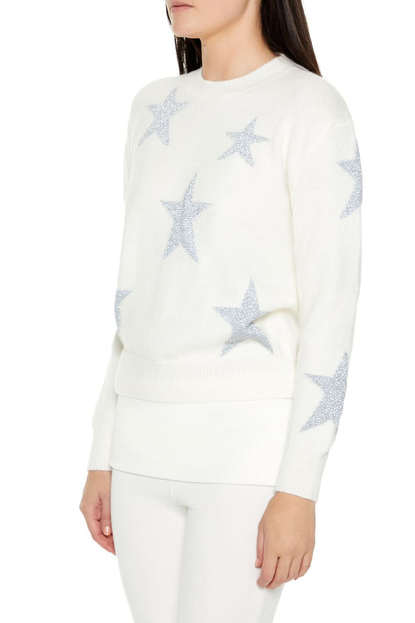 Forever21 Star Print Sweater WHITE/MULTI