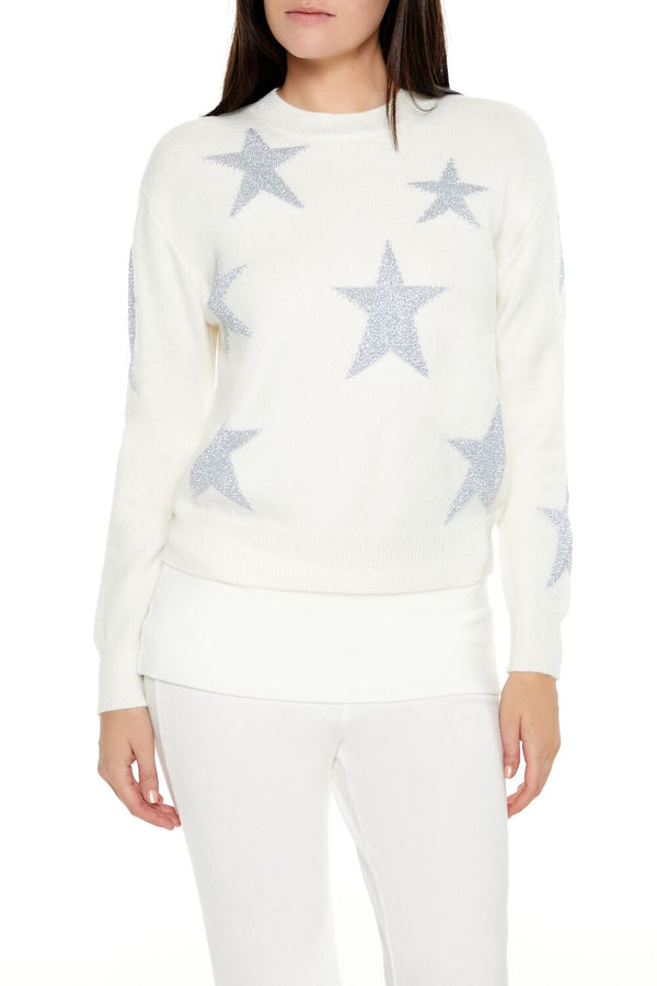 Forever21 Star Print Sweater WHITE/MULTI