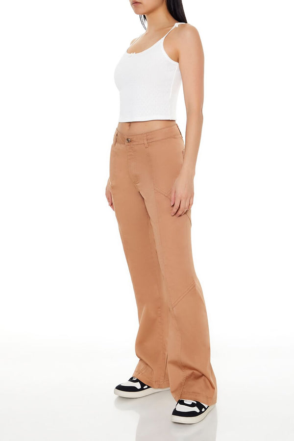Forever21 Straight-Leg Mid-Rise Pants CAMEL