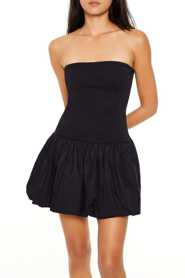 Forever21 Strapless Bubble-Hem Mini Dress BLACK