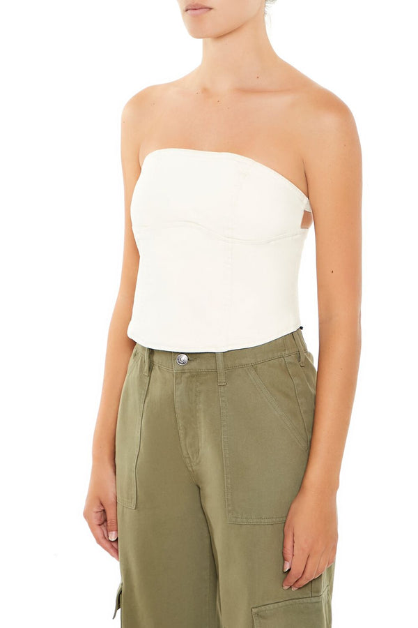 Forever21 Strappy Twill Tube Top CREAM