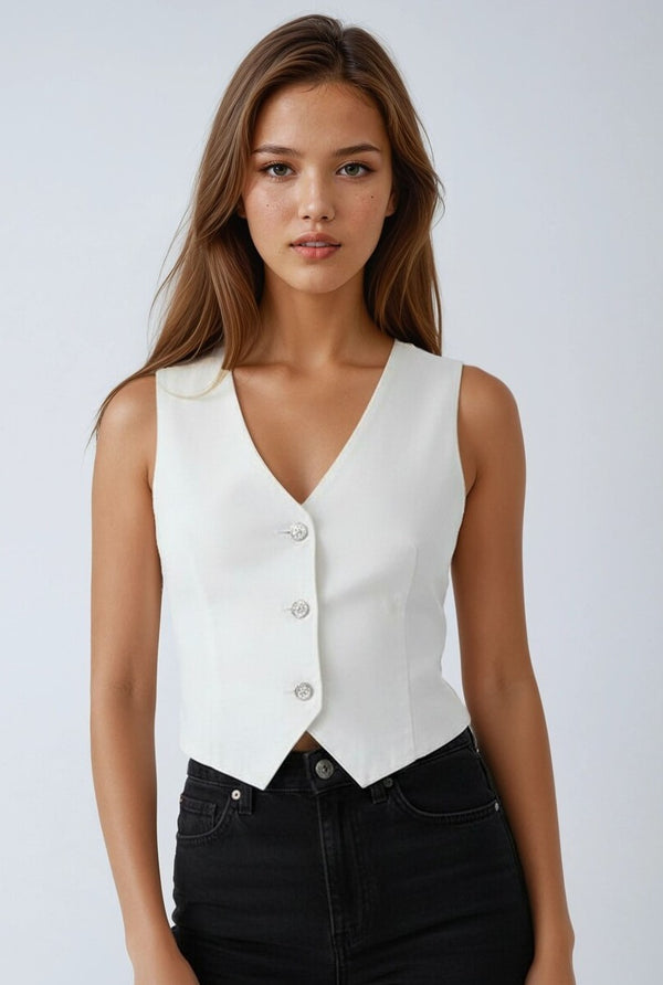 Forever21 Stretch Denim Vest WHITE