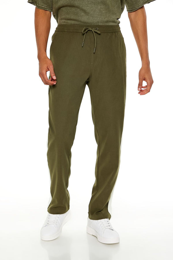 Forever21 Striped Drawstring Pants OLIVE/CREAM