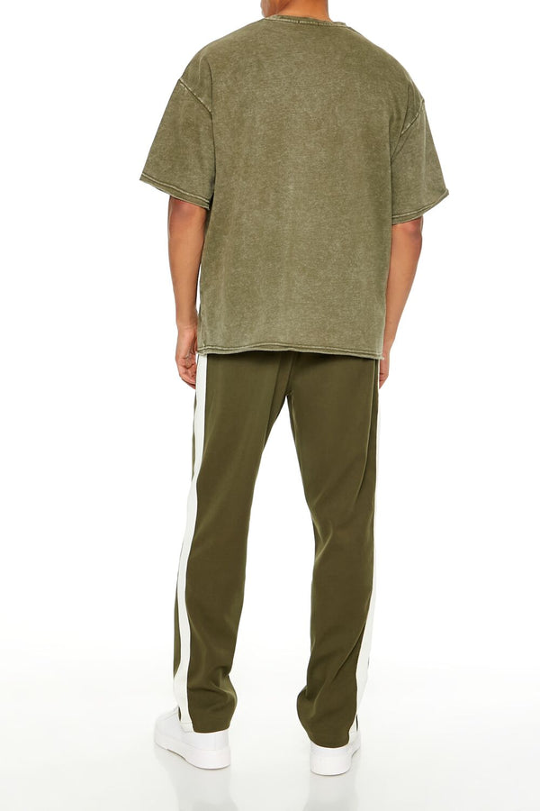 Forever21 Striped Drawstring Pants OLIVE/CREAM