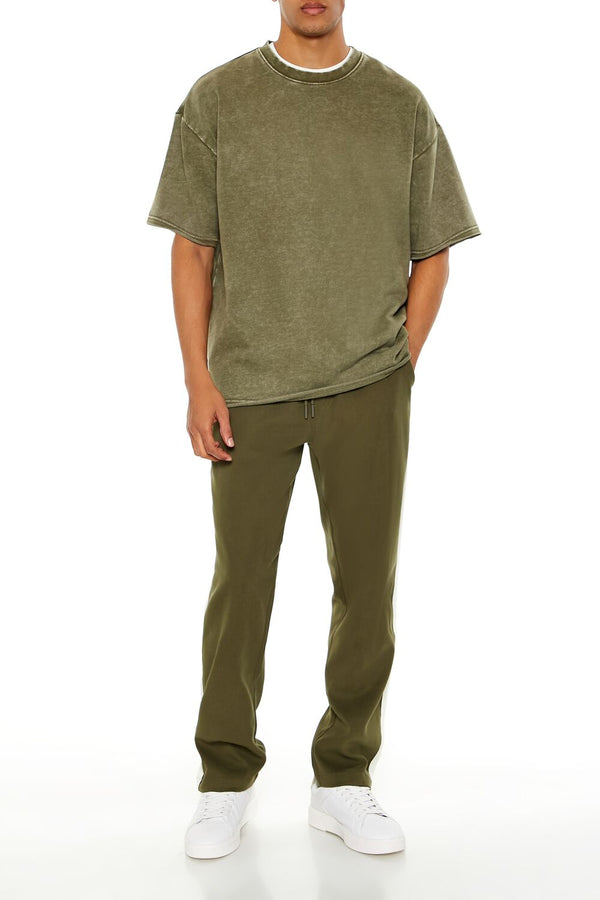 Forever21 Striped Drawstring Pants OLIVE/CREAM