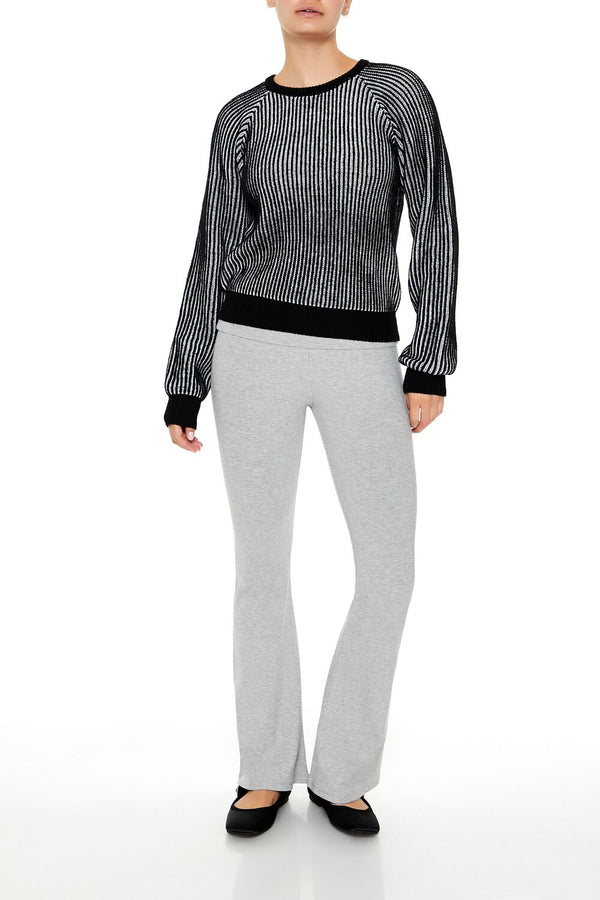 Forever21 Striped Ribbed Knit Sweater BLACK/WHITE