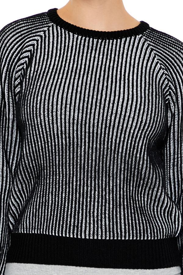 Forever21 Striped Ribbed Knit Sweater BLACK/WHITE