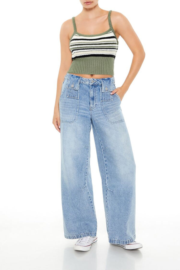 Forever21 Striped Sweater-Knit Cami GREEN/MULTI