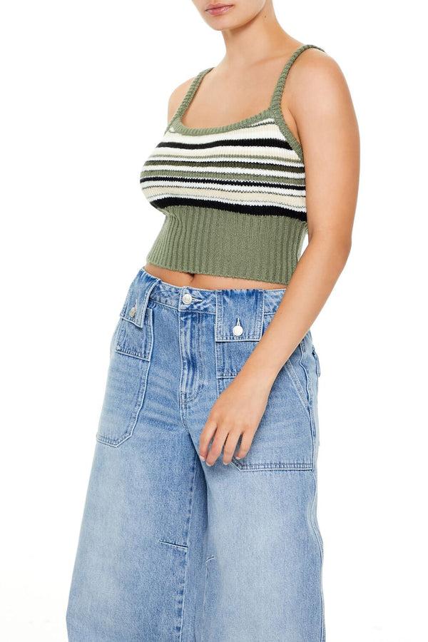 Forever21 Striped Sweater-Knit Cami GREEN/MULTI