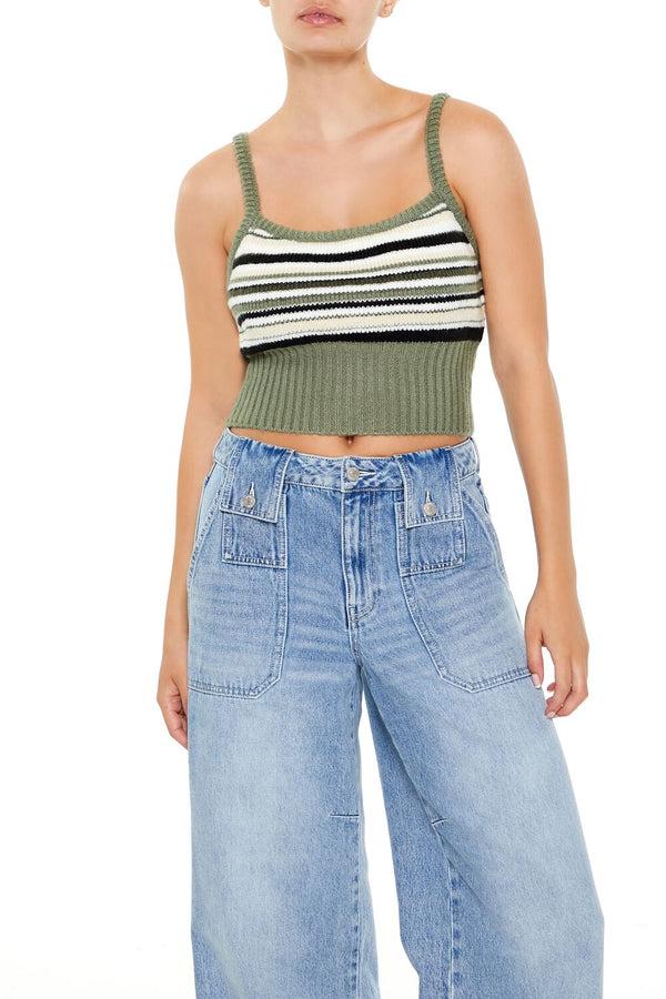 Forever21 Striped Sweater-Knit Cami GREEN/MULTI