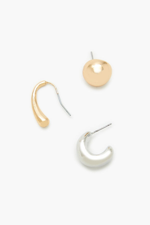 Forever21 Stud & Geo Hoop Earring Set GOLD/SILVER