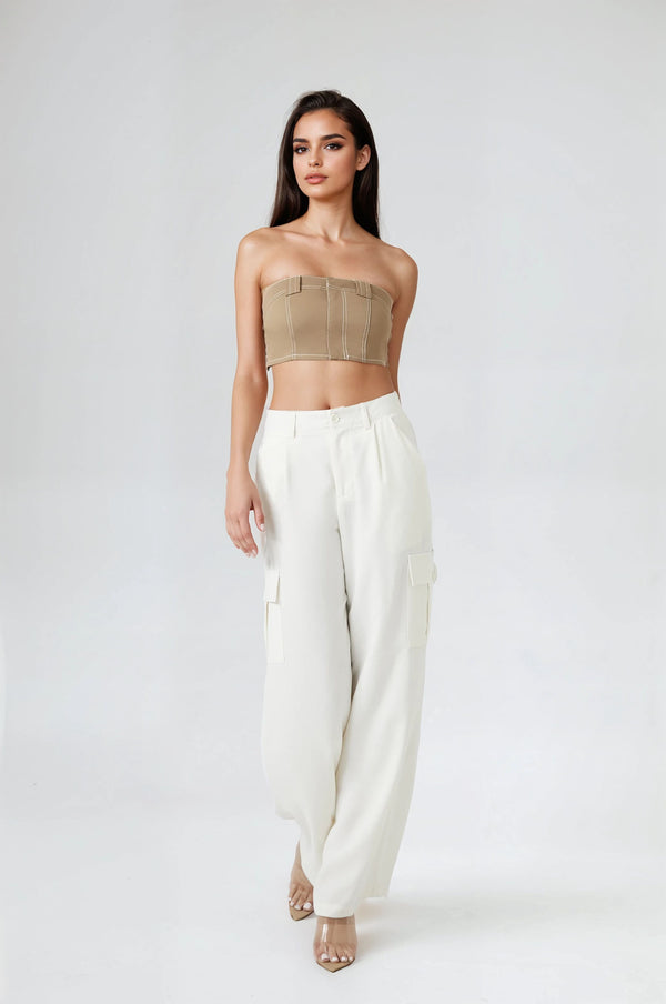 Forever21 Super Cropped Button-Front Tube Top TAN