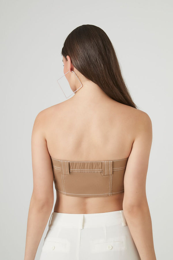 Forever21 Super Cropped Button-Front Tube Top TAN