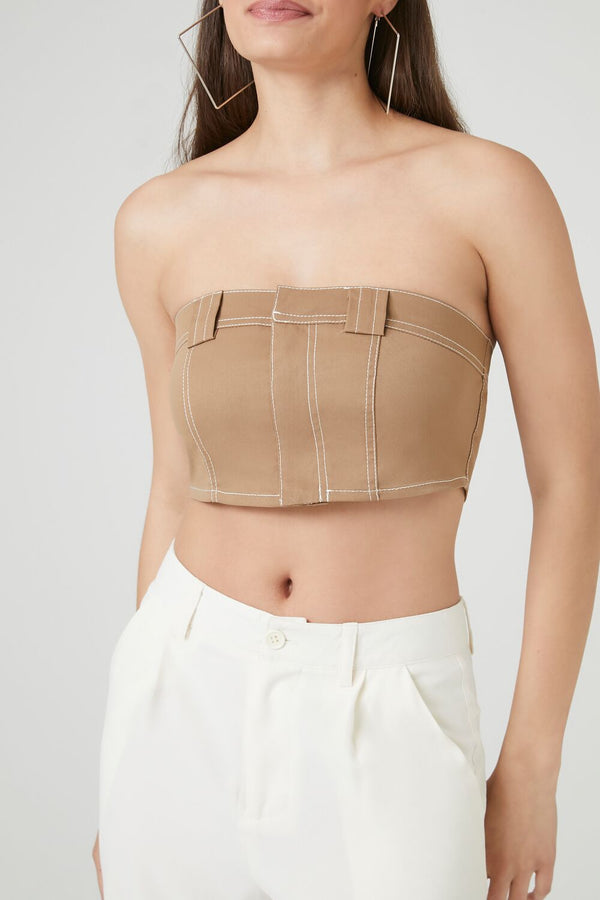 Forever21 Super Cropped Button-Front Tube Top TAN