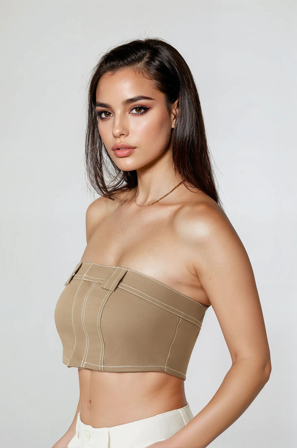 Forever21 Super Cropped Button-Front Tube Top TAN