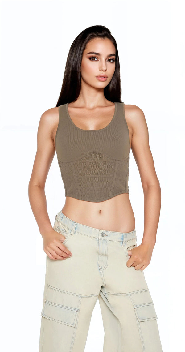 Forever21 Sweater-Knit Corset Tank Top ASH BROWN