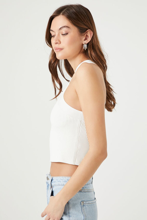 Forever21 Sweater-Knit Crisscross Crop Top WHITE