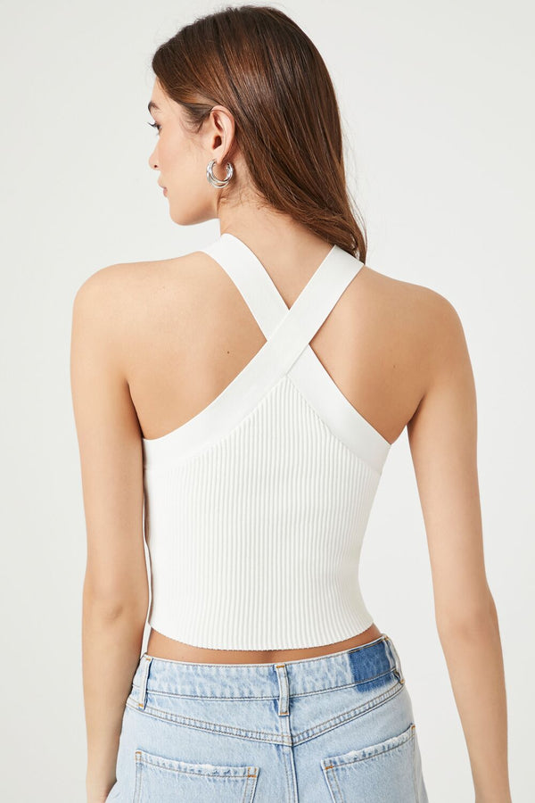 Forever21 Sweater-Knit Crisscross Crop Top WHITE