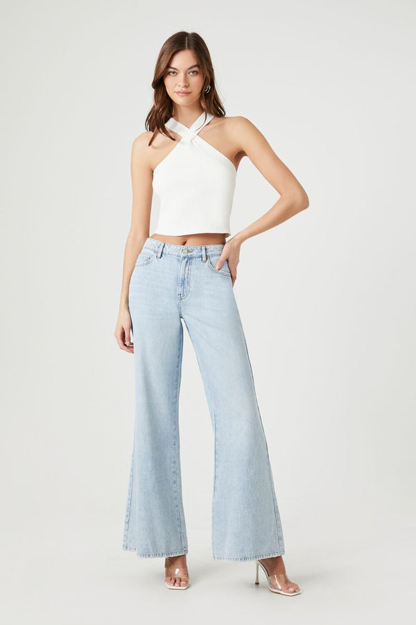 Forever21 Sweater-Knit Crisscross Crop Top WHITE