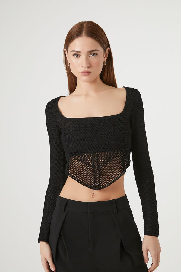 Forever21 Sweater-Knit Crop Top BLACK