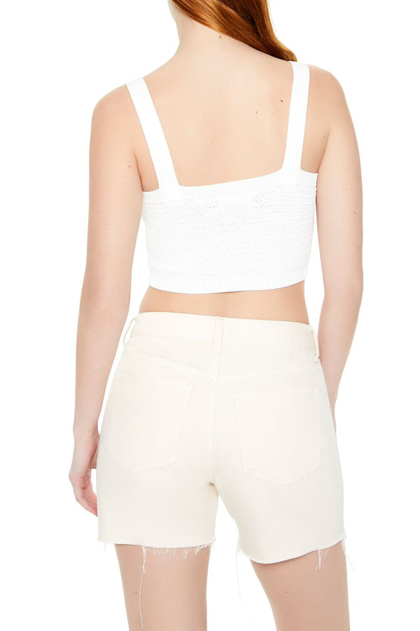 Forever21 Sweater-Knit Crop Top WHITE