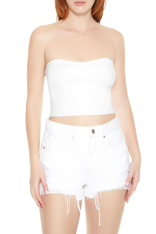 Forever21 Sweater-Knit Cropped Tube Top WHITE
