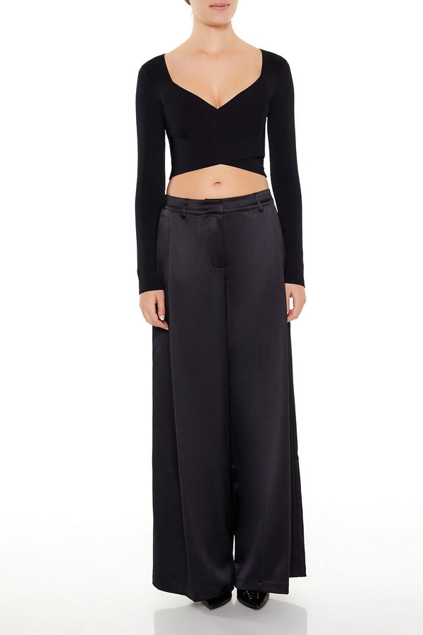 Forever21 Sweater-Knit Crossover Crop Top BLACK