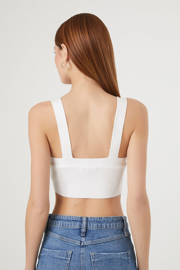 Forever21 Sweater-Knit Crossover Crop Top WHITE