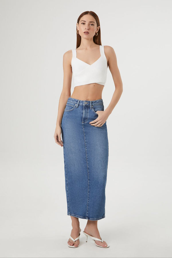 Forever21 Sweater-Knit Crossover Crop Top WHITE