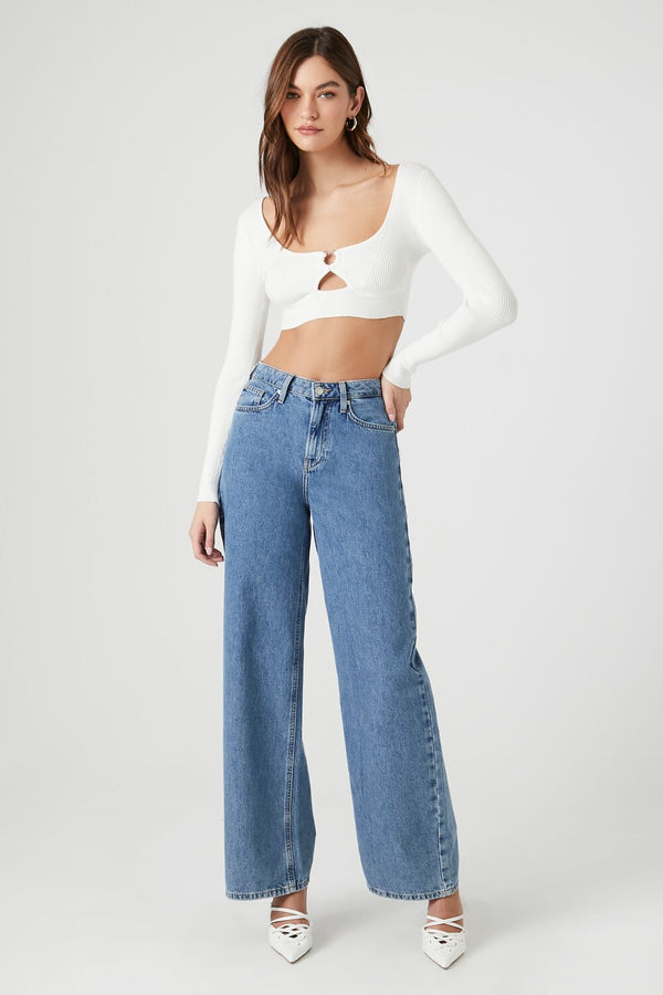Forever21 Sweater-Knit Cutout Crop Top VANILLA