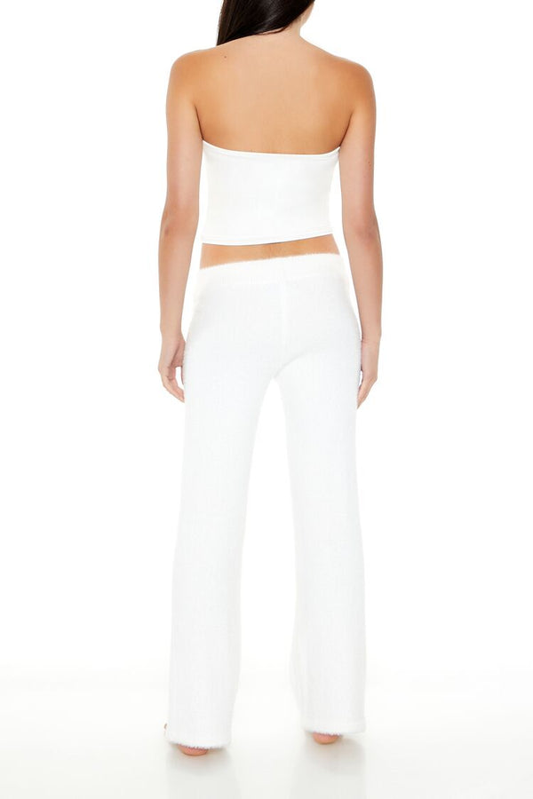 Forever21 Sweater-Knit Flare Pants WHITE
