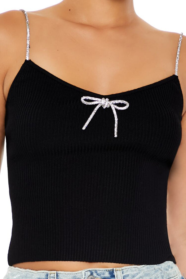 Forever21 Sweater-Knit Metallic Bow Cami BLACK