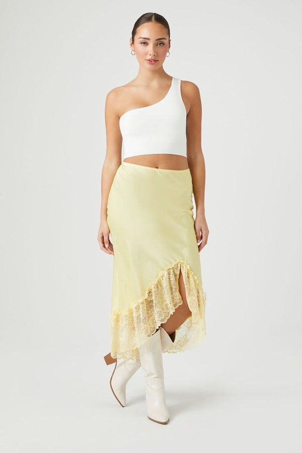 Forever21 Sweater-Knit One-Shoulder Crop Top WHITE