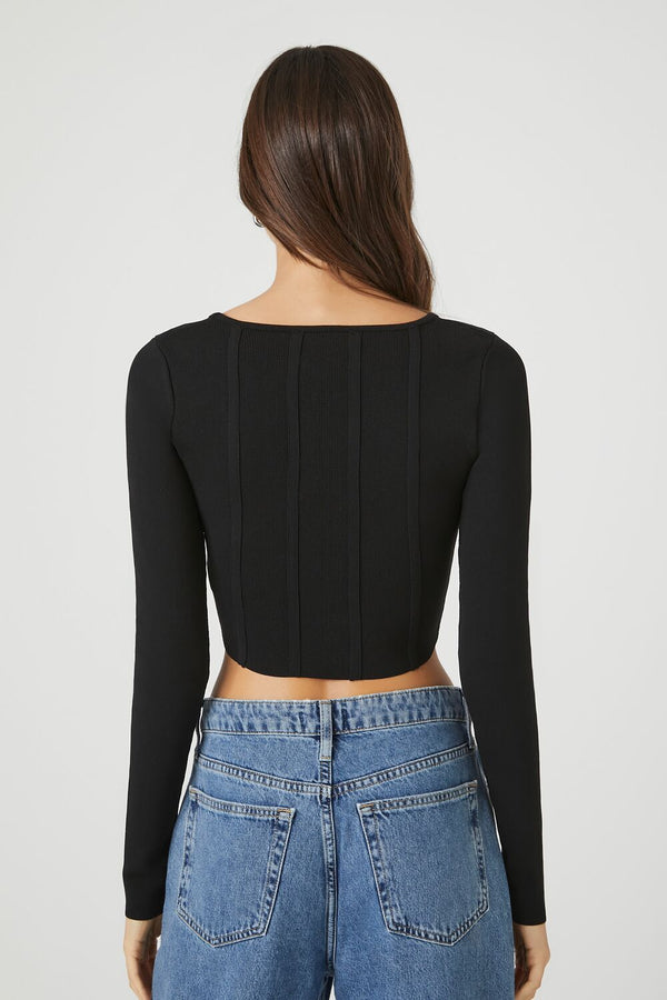 Forever21 Sweater-Knit Seam Crop Top BLACK