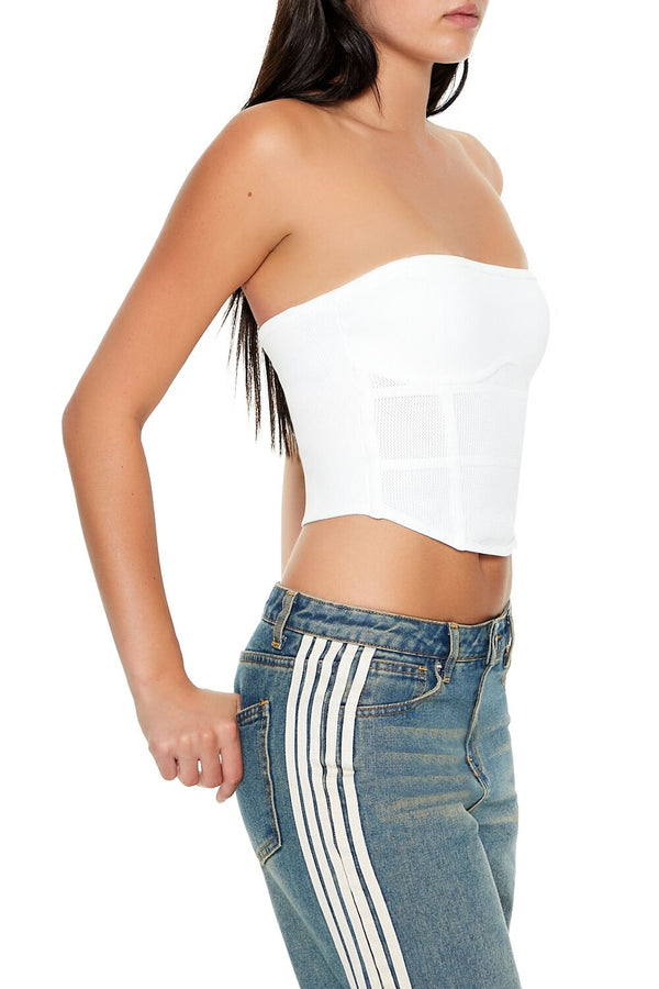Forever21 Sweater-Knit Tube Crop Top WHITE