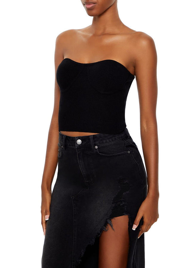 Forever21 Sweater-Knit Tube Top BLACK