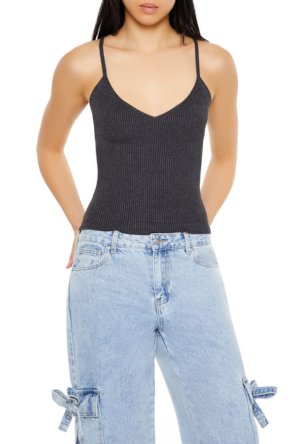 Forever21 Sweater-Knit V-Neck Cami CHARCOAL