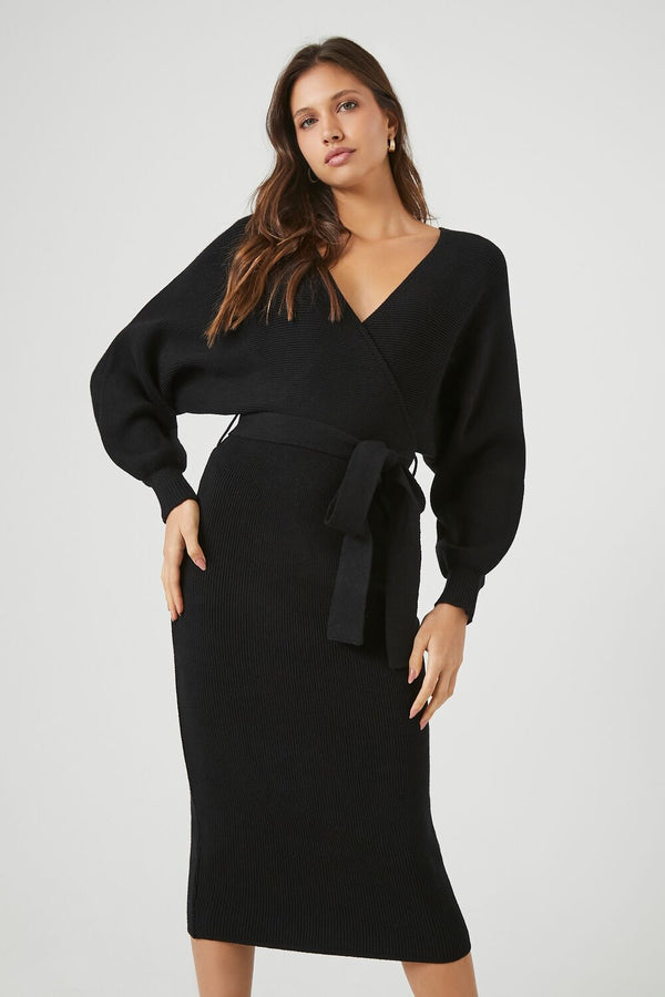 Forever21 Sweater Midi Wrap Dress BLACK