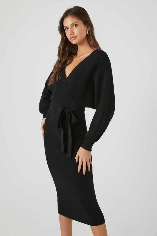Forever21 Sweater Midi Wrap Dress BLACK
