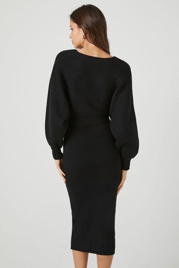 Forever21 Sweater Midi Wrap Dress BLACK