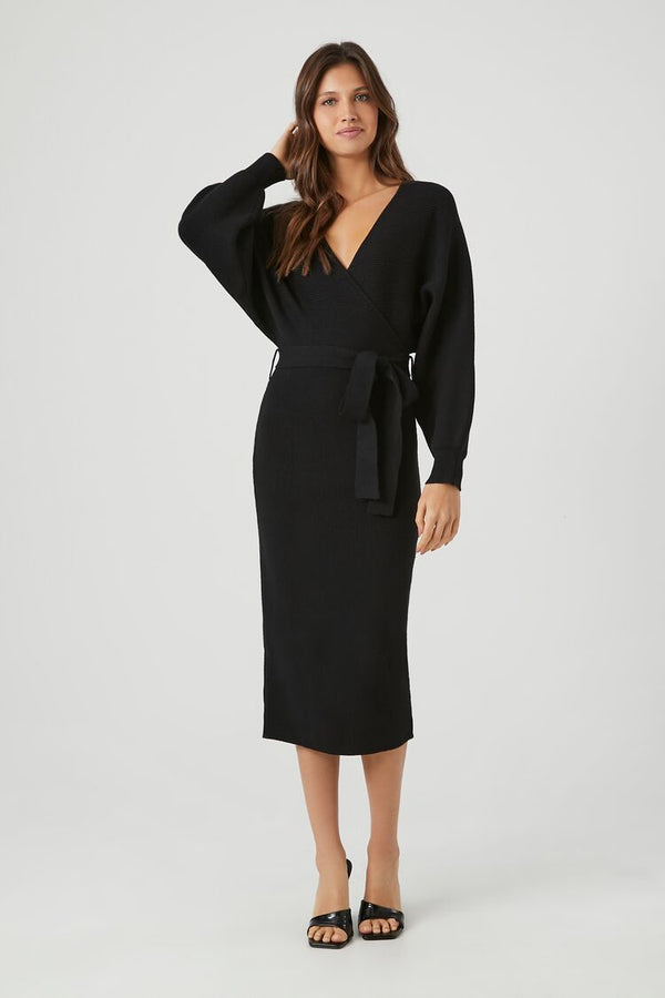 Forever21 Sweater Midi Wrap Dress BLACK