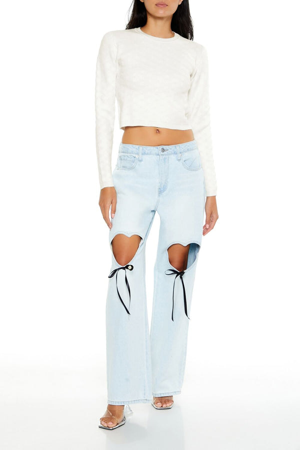 Forever21 Textured Cropped Sweater WHITE