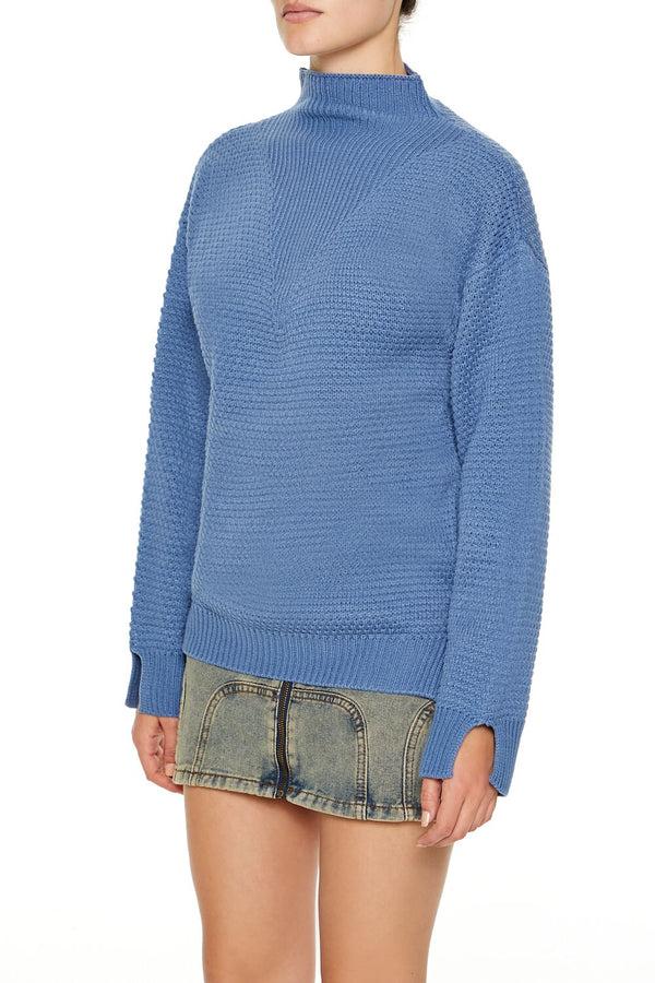 Forever21 Textured Mock Neck Sweater DUSTY BLUE