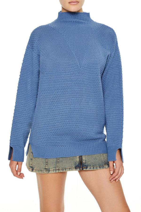 Forever21 Textured Mock Neck Sweater DUSTY BLUE